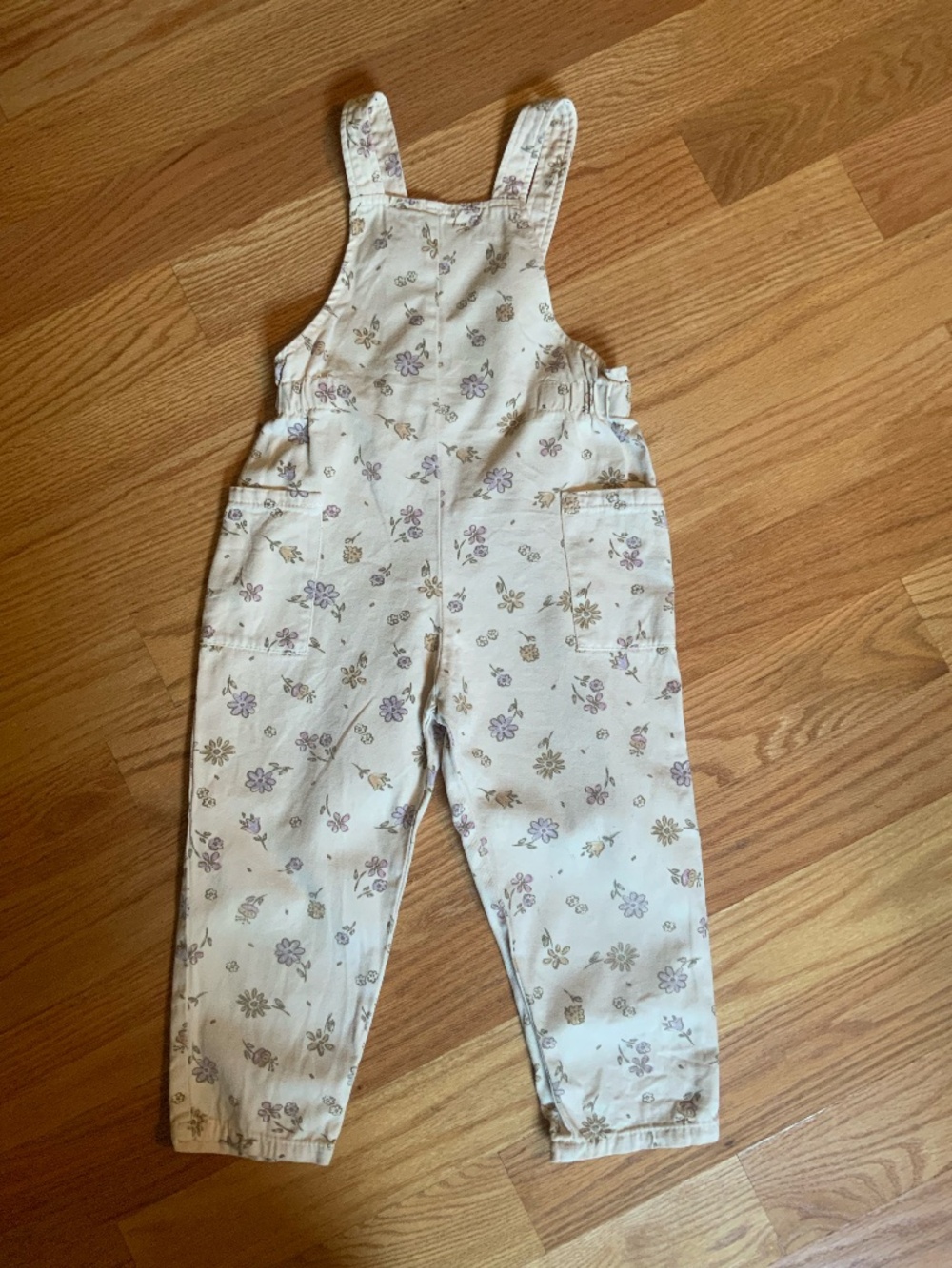 Zara Overalls Kids Size 4-5 Cream Floral Print Cotton Twill Spain